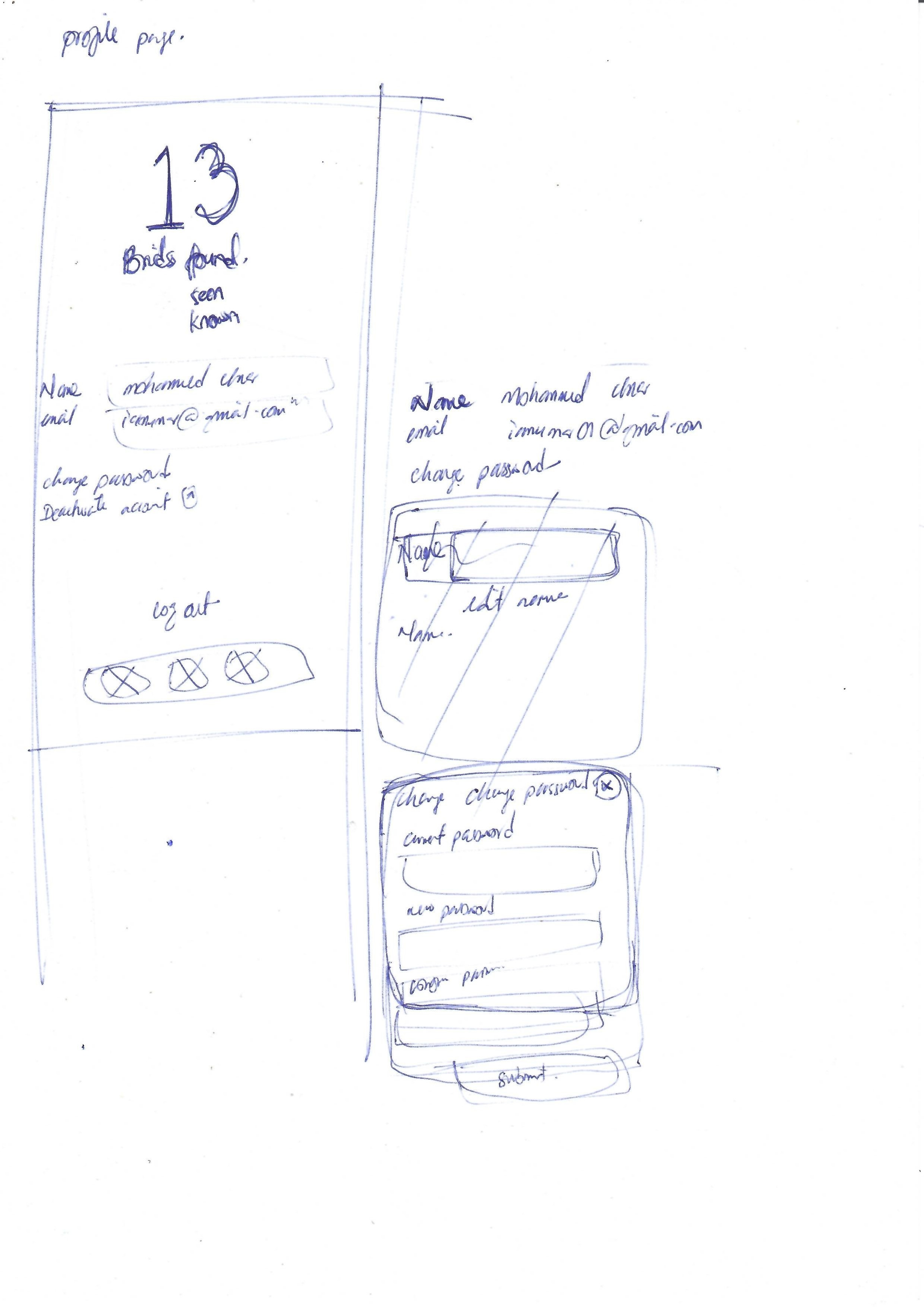 City Bird: The App — Sketch of the profile page