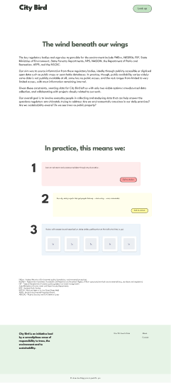 City Bird — Wireframe of the data sourcing page