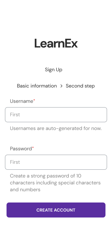 LearnEx — Sign-up on mobile
