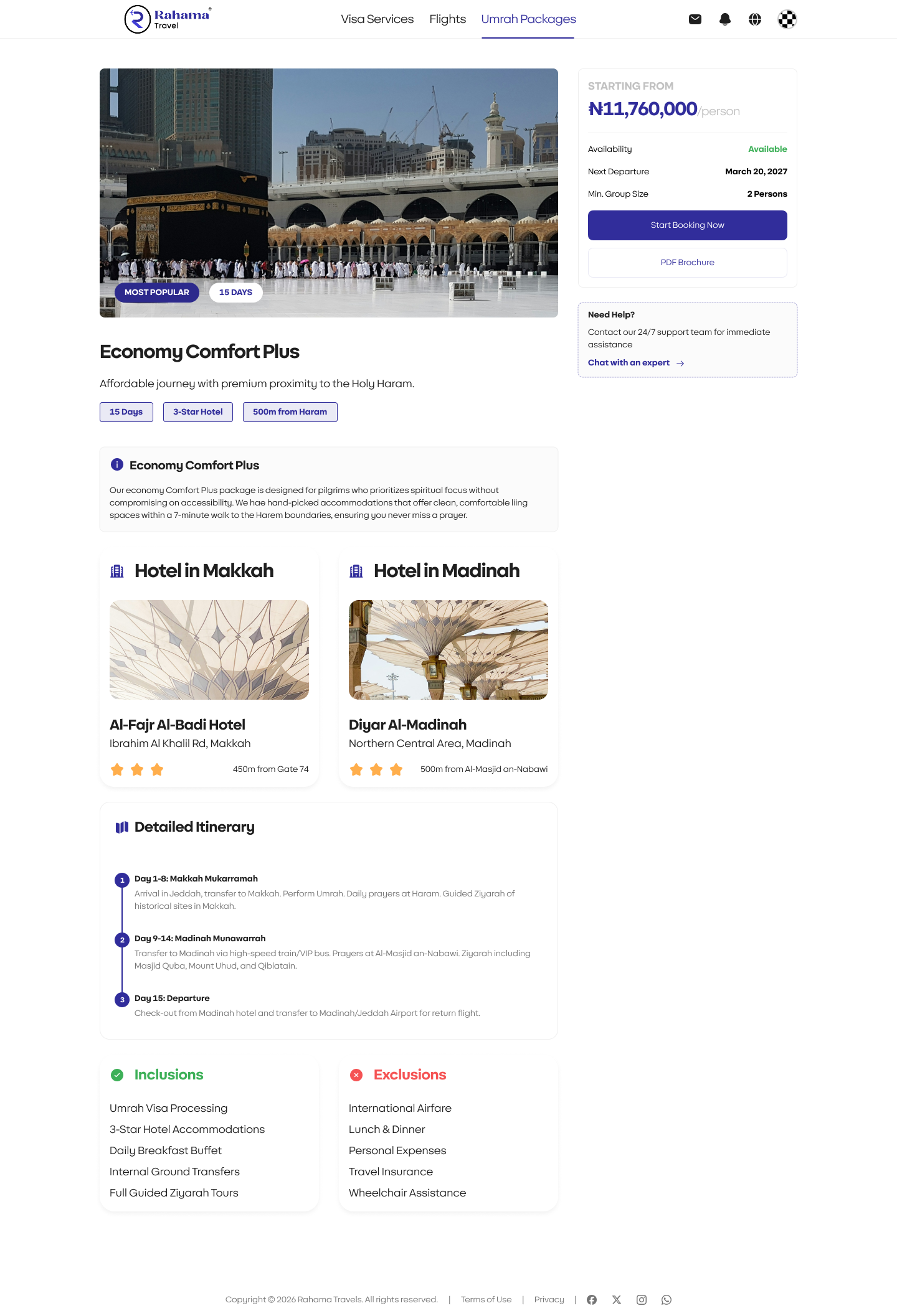 Rahama Travels — Umrah package detail page