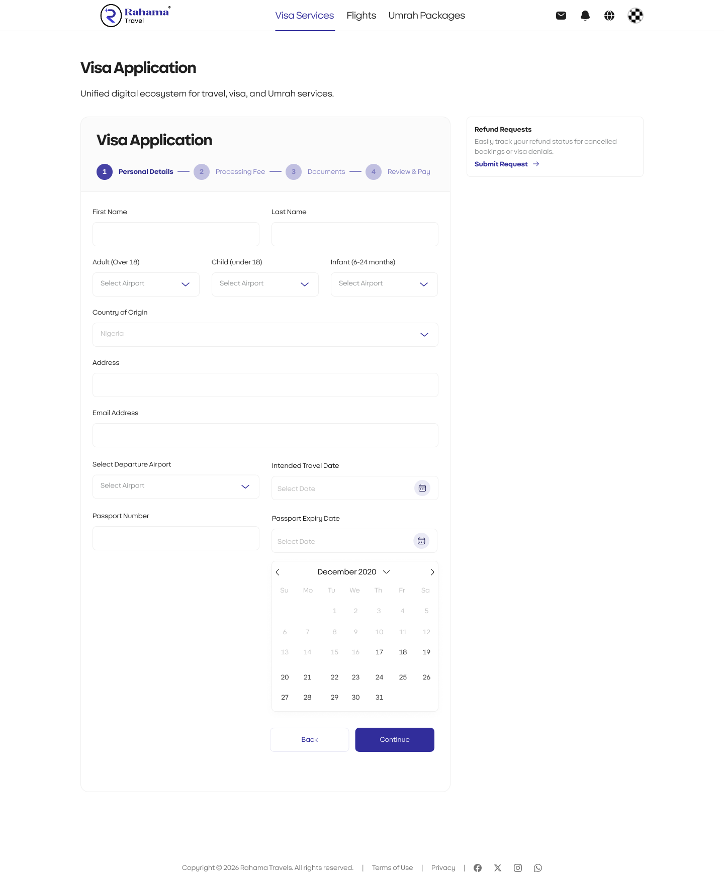 Rahama Travels — Visa application form